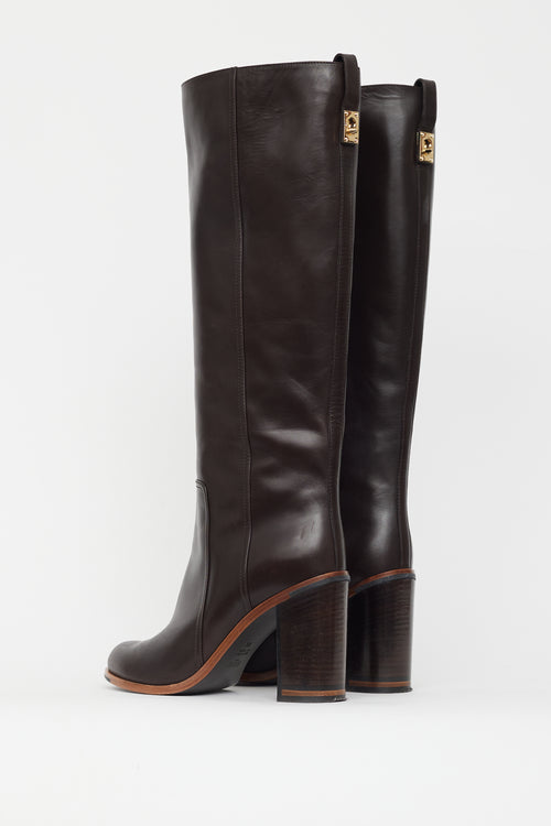 Fendi Brown Leather Knee High Boot