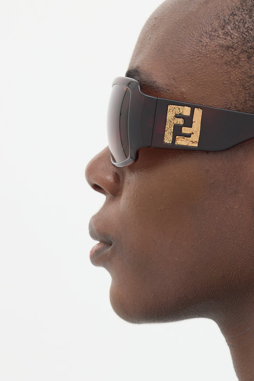 Fendi Brown Marbled FS500 FF Logo Square Sunglasses