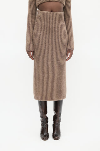 Fendi Brown Mohair Knit Midi Skirt