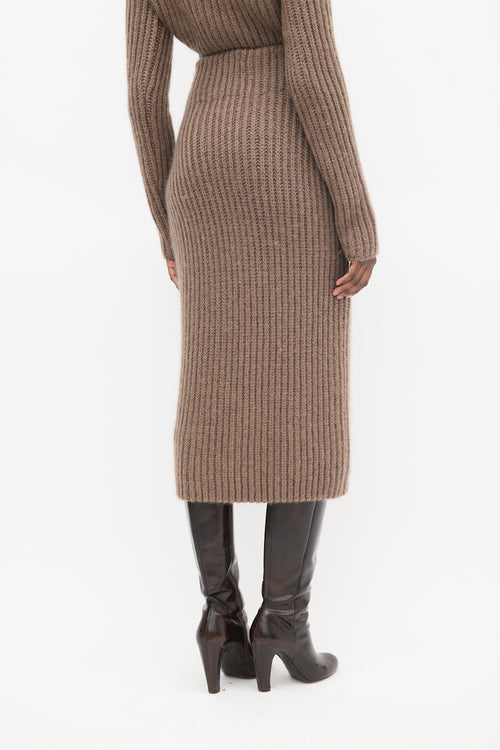 Fendi Brown Mohair Knit Midi Skirt