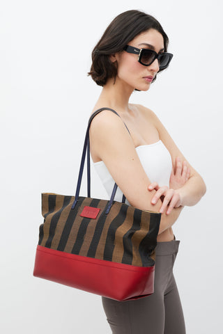 Fendi Brown & Red Pequin Striped Tote