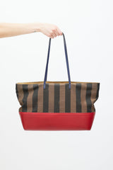 Fendi Brown & Red Pequin Striped Tote