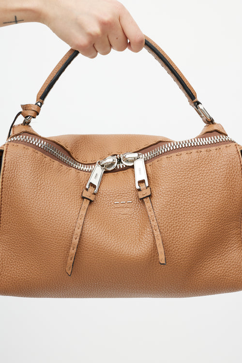 Fendi Brown Selleria Lei Boston Leather Bag