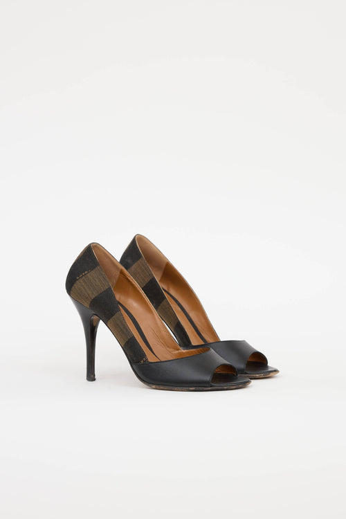 Fendi Striped Peep Toe Pump