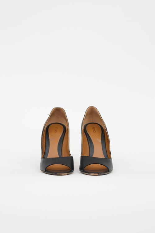 Fendi Striped Peep Toe Pump