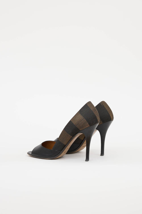 Fendi Striped Peep Toe Pump