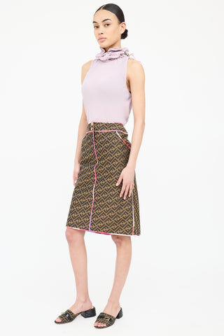 Fendi Monogram Piped Midi Skirt