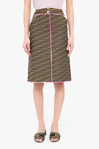 Fendi Monogram Piped Midi Skirt