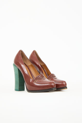  Brown Leather Loafer Pump