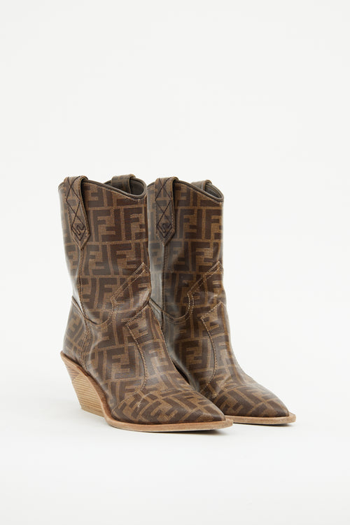 Fendi Zucca Coated Canvas Cowboy Boot