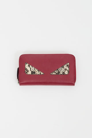 Fendi Red & Multi Textured Monster Eyes Zip Wallet