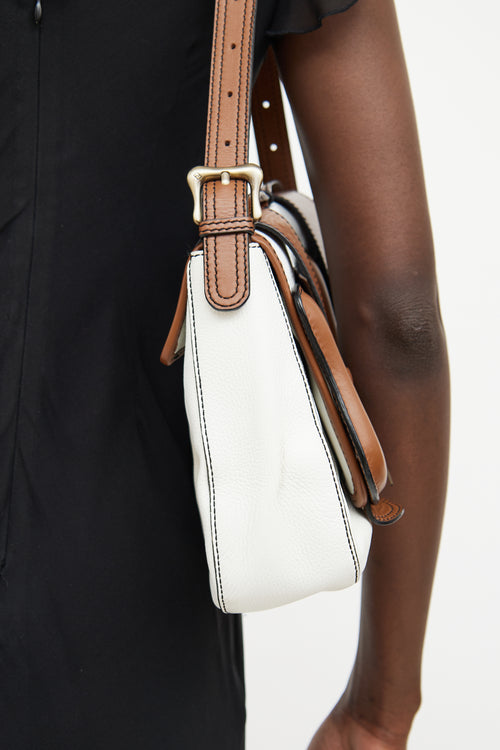 Fendi White & Brown Buckle Shoulder Bag