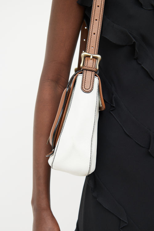 Fendi White & Brown Buckle Shoulder Bag