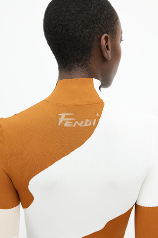 Fendi Cream & Multi Face Knit Turtleneck Dress