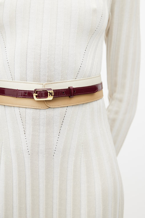 Fendi Cream & Red layered Leather Belt