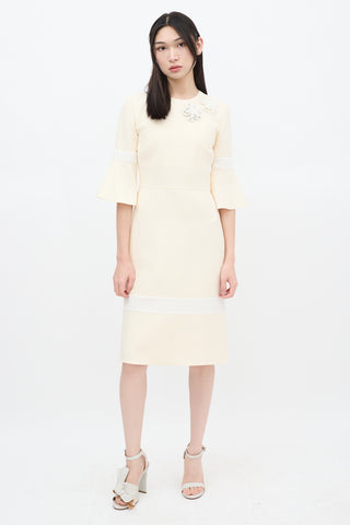 Fendi Cream Wool Floral Embellished Dress