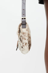 Fendi Cream & Brown Printed Fur Baguette Bag
