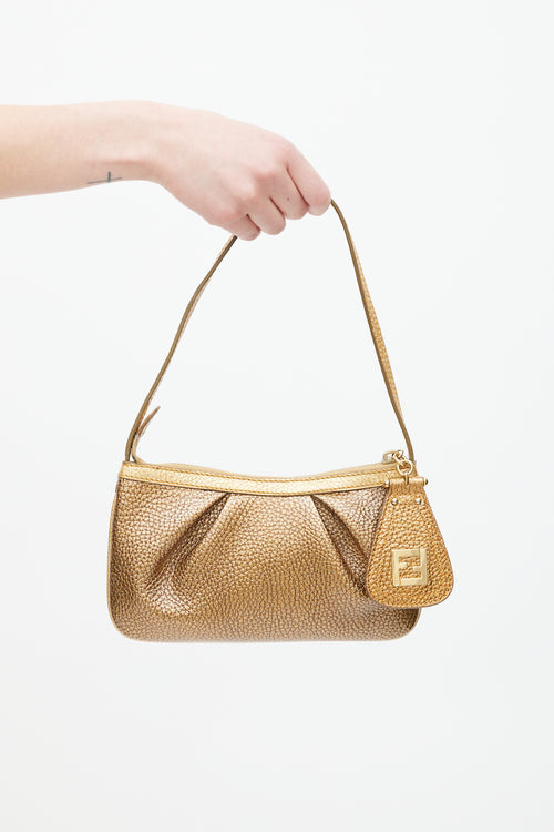 Fendi Gold Leather FF Metallic Bag