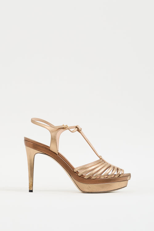 Fendi Gold Leather Strappy Platform Heel