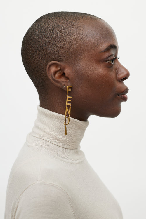 Fendi Gold Logo Drop Earring
