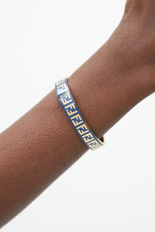 Fendi Gold & Navy Zucca Monogram Bangle