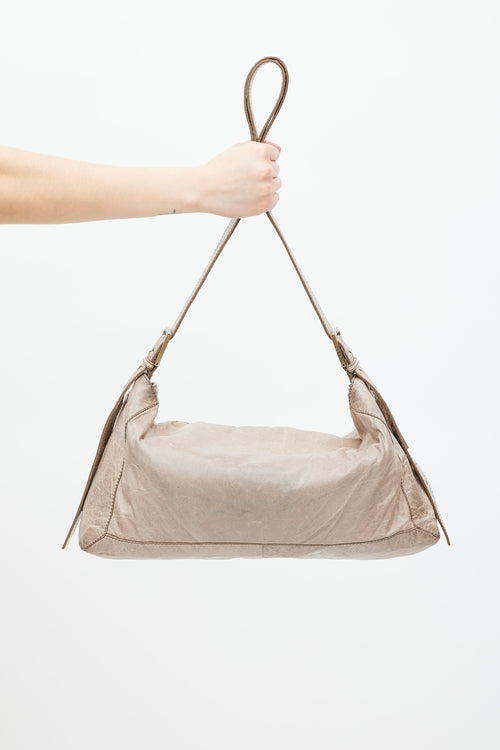 Fendi Grey Baguette Whipstitch Leather Bag