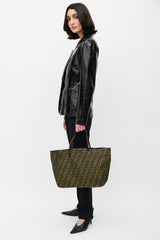 Fendi Green & Black Zucca Monogram Roll Tote