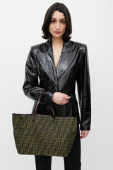 Fendi Green & Black Zucca Monogram Roll Tote