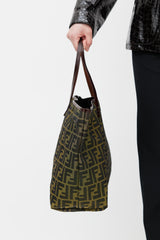 Fendi Green & Black Zucca Monogram Roll Tote