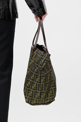 Fendi Green & Black Zucca Monogram Roll Tote