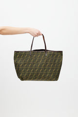 Fendi Green & Black Zucca Monogram Roll Tote