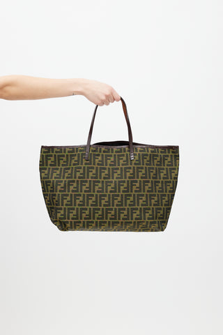 Fendi Green & Black Zucca Monogram Roll Tote