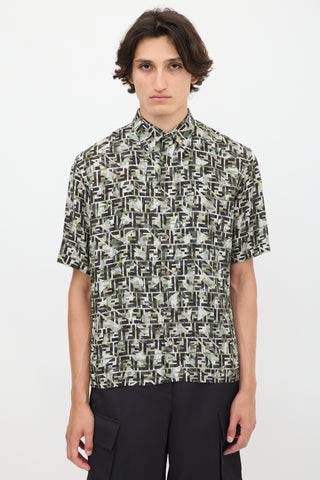 Fendi Green & Multicolour Camouflage FF Printed Shirt