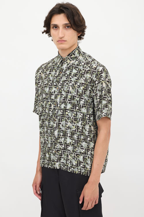 Fendi Green & Multicolour Camouflage FF Printed Shirt