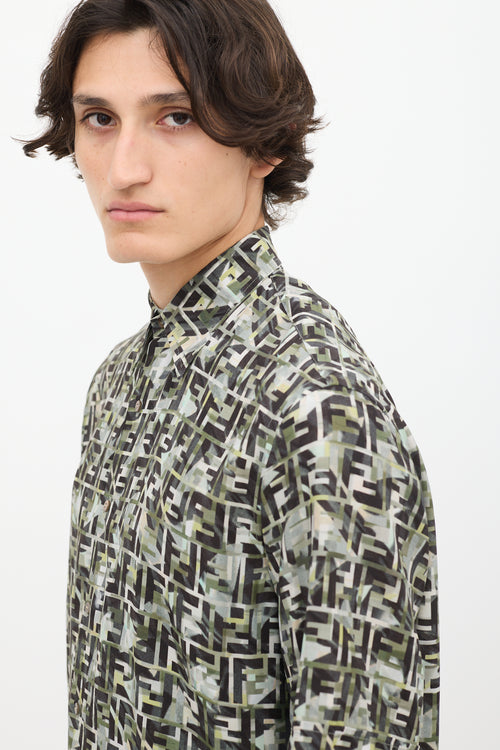 Fendi Green & Multicolour Camouflage FF Printed Shirt