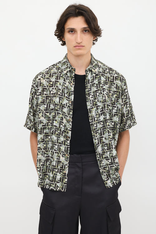 Fendi Green & Multicolour Camouflage FF Printed Shirt