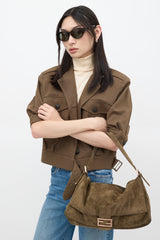 Fendi Green Suede Mamma Baguette Bag