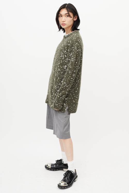 Fendi Green & White Mohair Knit Sweater