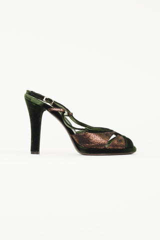 Fendi Green & Bronze Velvet Heel
