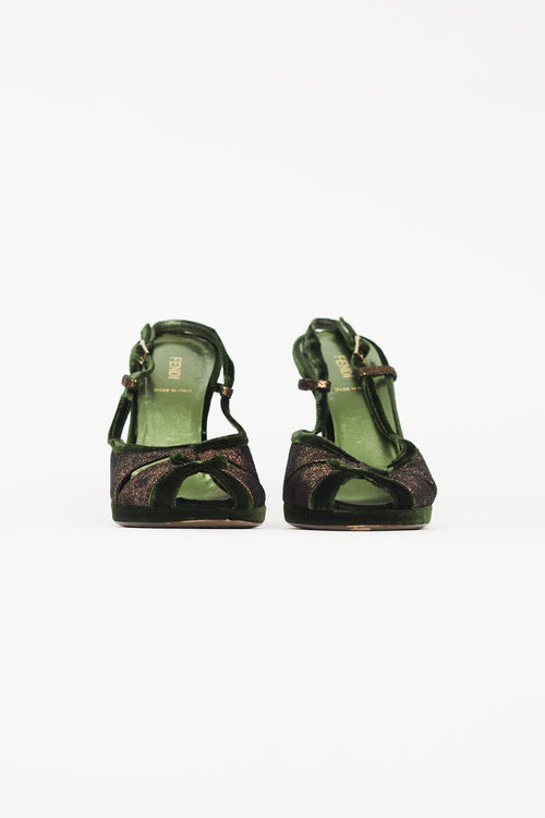 Fendi Green & Bronze Velvet Heel