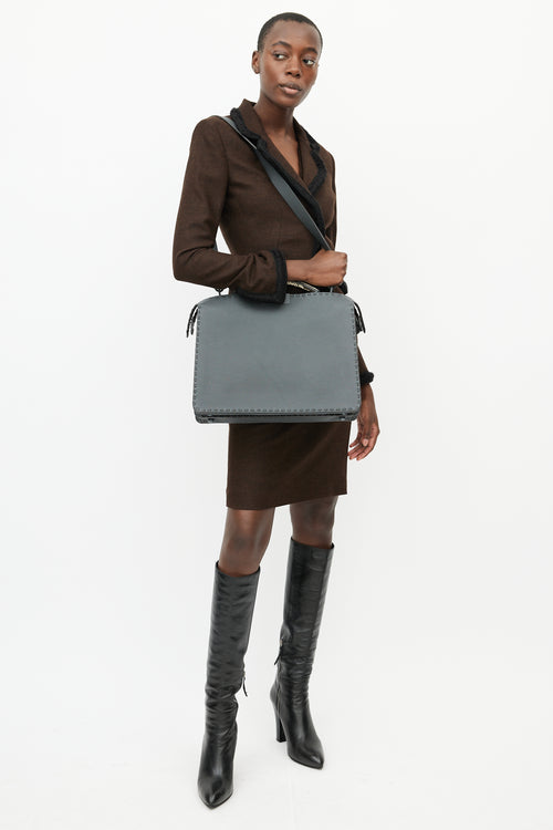 Fendi Grey & Embossed Leather Peekaboo ISeeU Medium Crossbody Bag