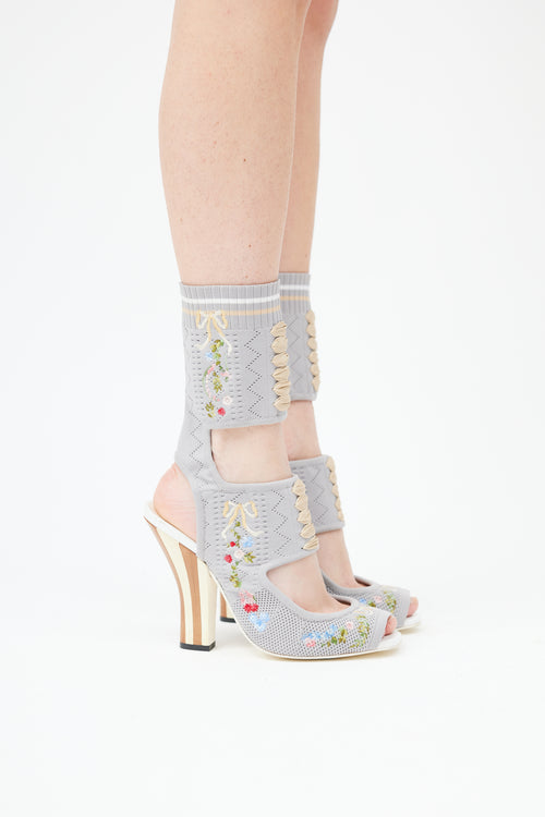  Grey Floral Embroidered Gladiator Heel