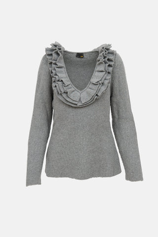 Fendi Ruffle V-Neck Sweater