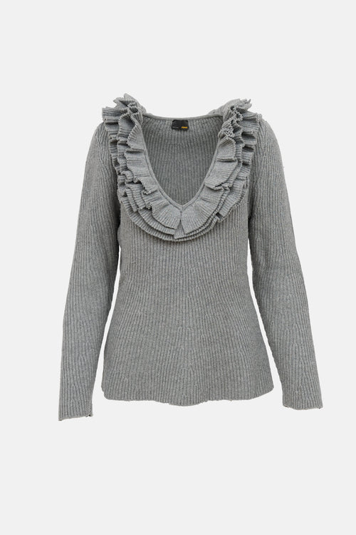 Fendi Ruffle V-Neck Sweater
