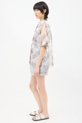 Fendi Grey Silk Mesh Floral Shirt