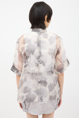 Fendi Grey Silk Mesh Floral Shirt