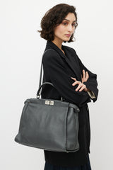 Fendi Grey & Silver Selleria Peekaboo Leather Bag