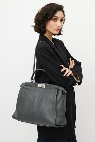Fendi Grey & Silver Selleria Peekaboo Leather Bag