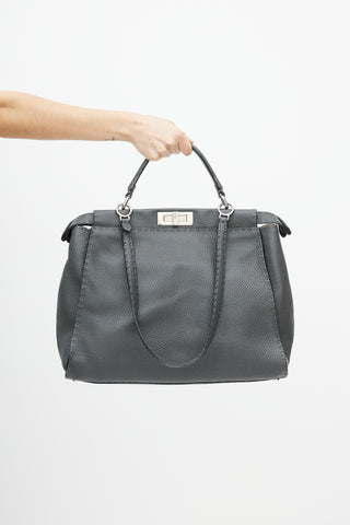 Fendi Grey & Silver Selleria Peekaboo Leather Bag