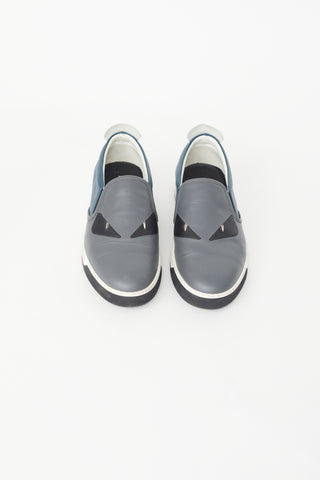 Fendi Grey & Navy Monster Studded Sneaker
